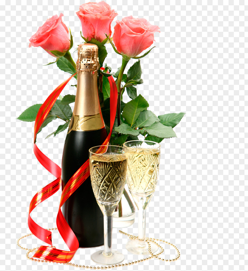 Champagne Flower Birthday Clip Art PNG