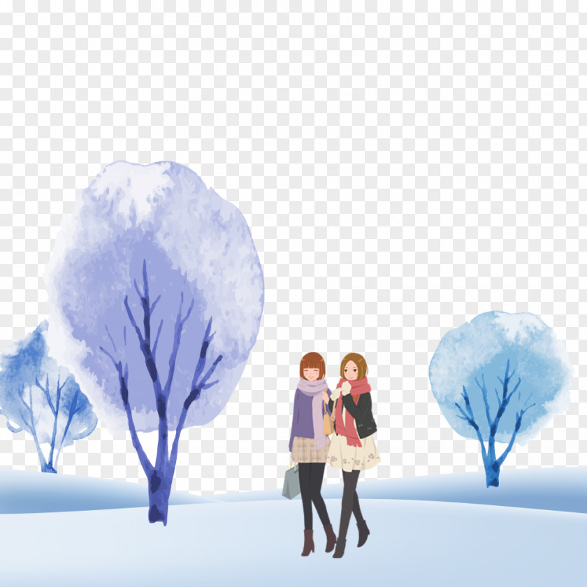 Winter Activities Decorative Elements Wallpaper PNG