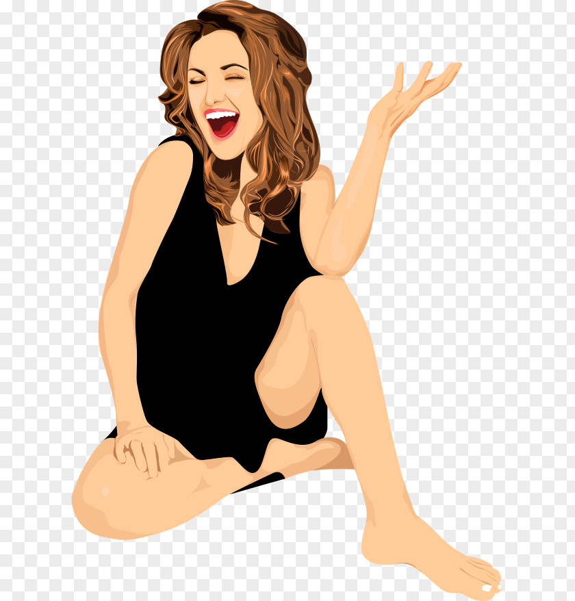 Cartoon Painted Black Dress Flirty Laughter Download Illustration PNG