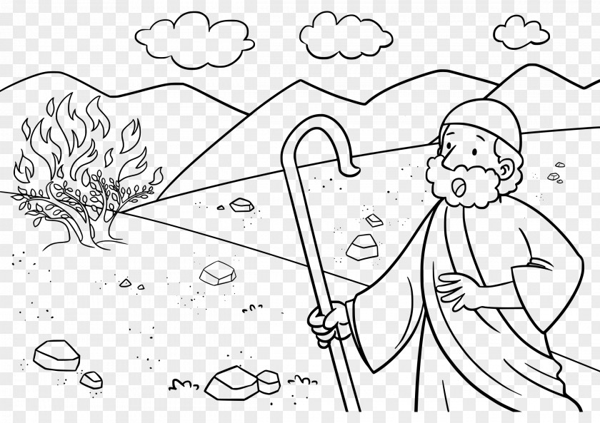 Child Bible Story Burning Bush Coloring Book PNG