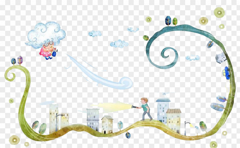 Windy City Weather Cartoon Fog Rain Illustration PNG