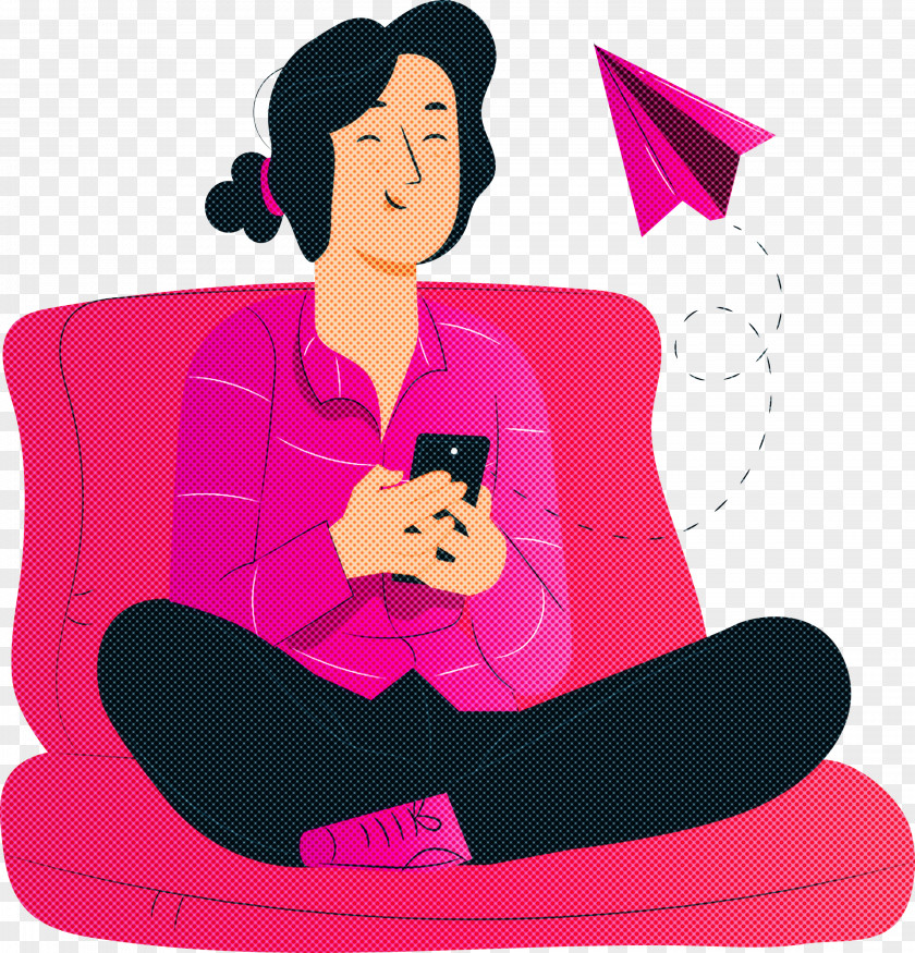 Girl Playing Mobile Phone PNG