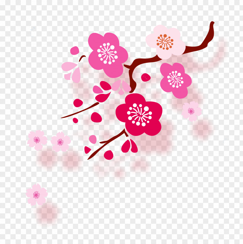 Pink Plum Blossom Branches Green PNG