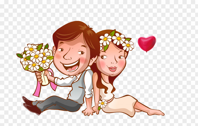 Cartoon Couple Wedding Invitation Template PNG