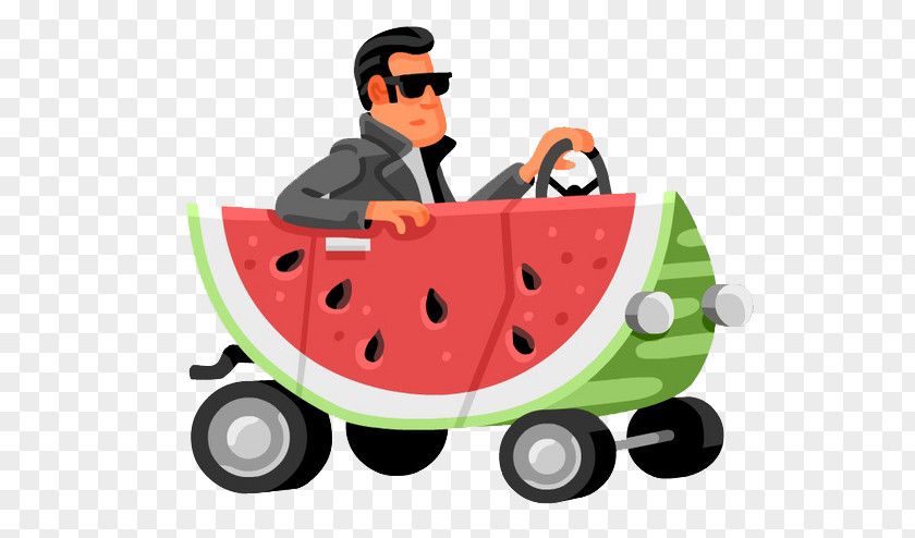Open Car Watermelon Man Illustration PNG