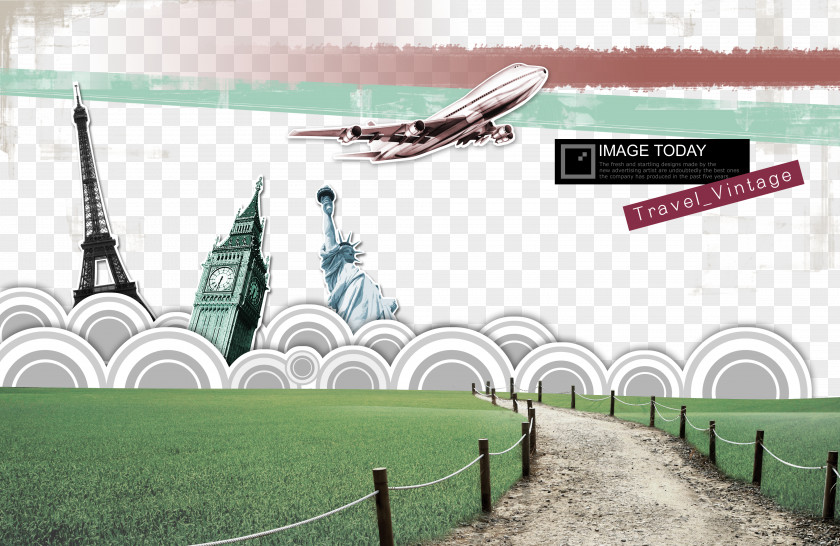 Hand-painted Road, Aircraft, Statue Of Liberty Travel Posters Building PNG