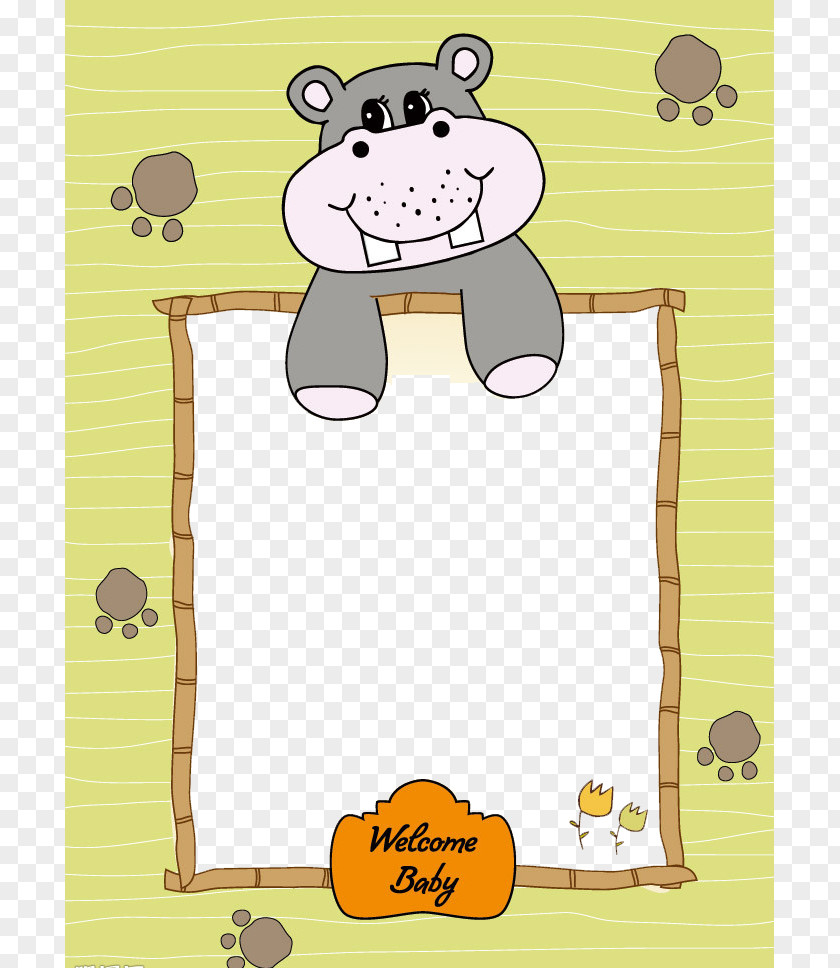 Cute Hippo Border Picture Frame PNG