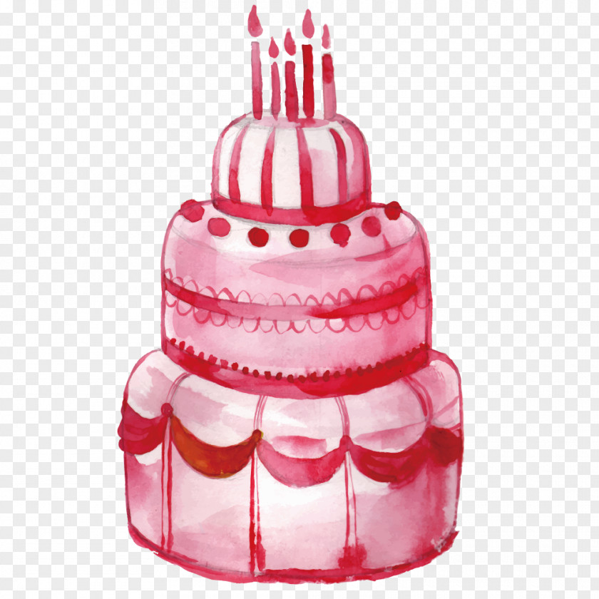 Vector Illustration Pink Candle Celebrate Birthday Cake PNG