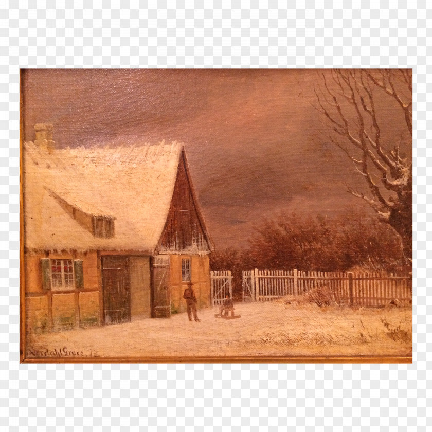 Watercolor Winter Painting Landscape Barn PNG