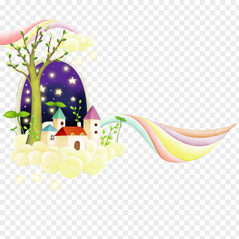 Colored Houses,Ribbons Decorative Pattern Cartoon Rainbow Illustration PNG