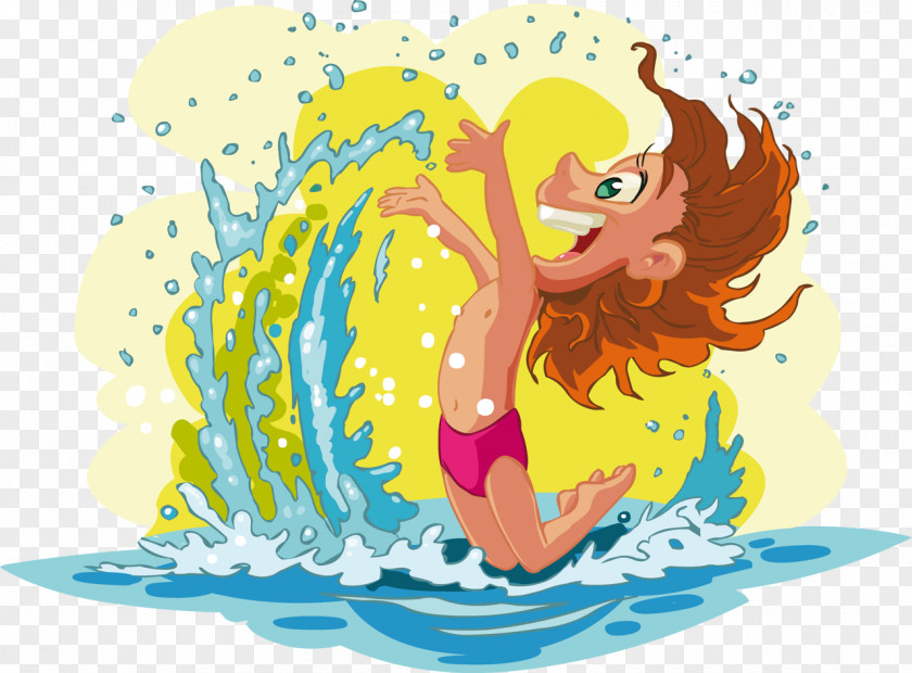 Swimming Boy Beach Cartoon Clip Art PNG