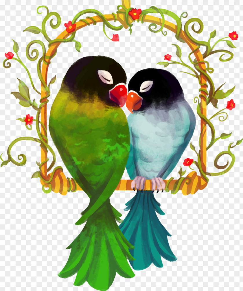 Vector Love Birds Hand-painted Rosy-faced Lovebird True Parrot Watercolor Painting PNG