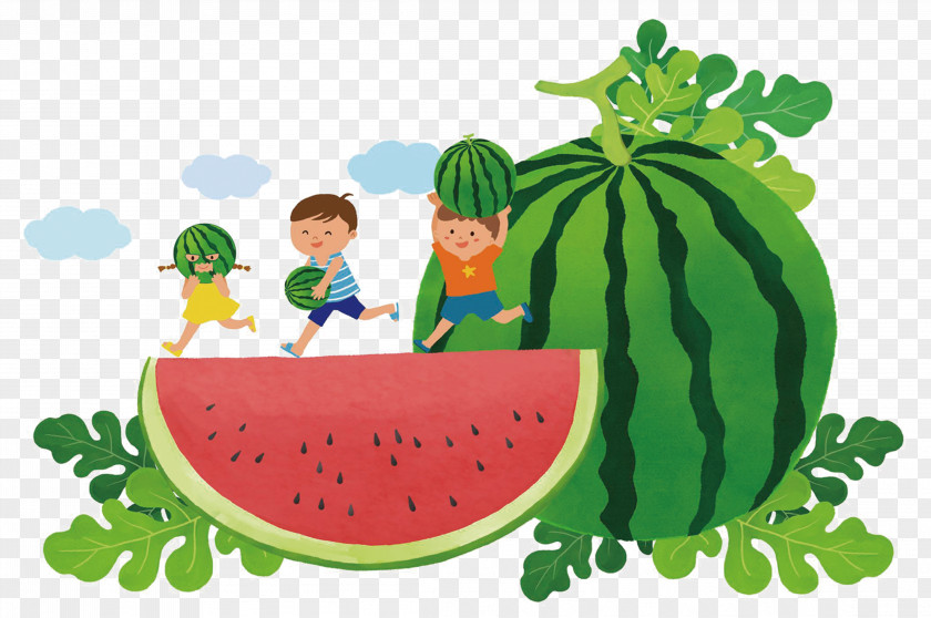 Cartoon Holding Watermelon Child Background Summer Illustration PNG