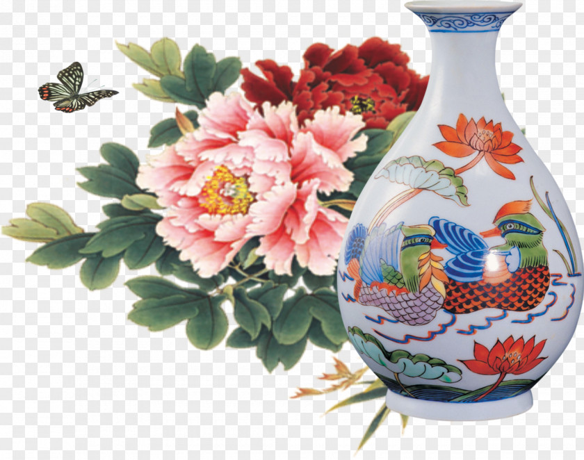 Vase Painting China Flower Paper PNG