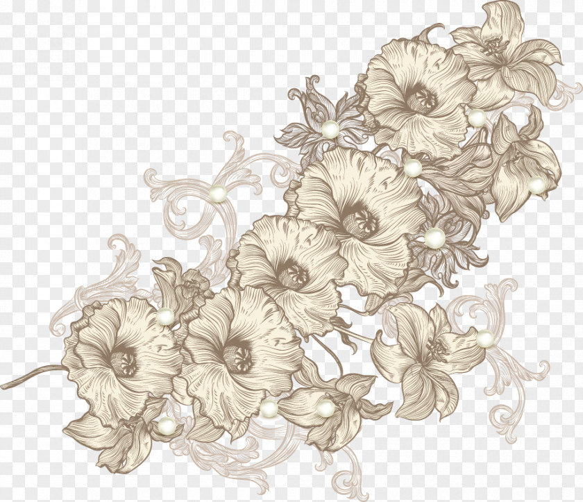 Chrysanthemum Pattern Relief Drawing Monochrome Motif PNG