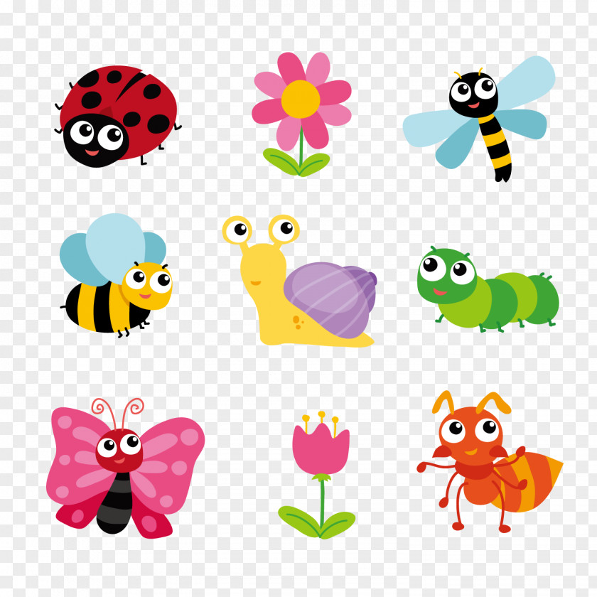 Cute Insect And Floral Vector Butterfly Ant Caterpillar PNG