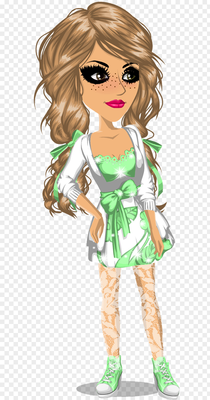 Doll Brown Hair Green Black Cartoon PNG