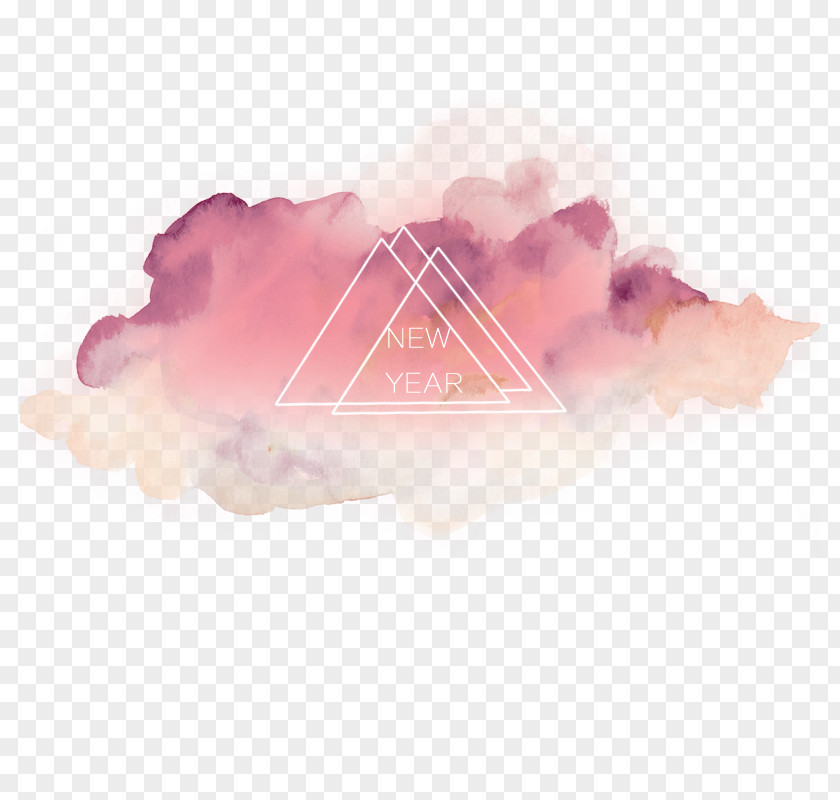 Free New Year Pink Ink Watercolor Gradient Material Buckle Painting PNG
