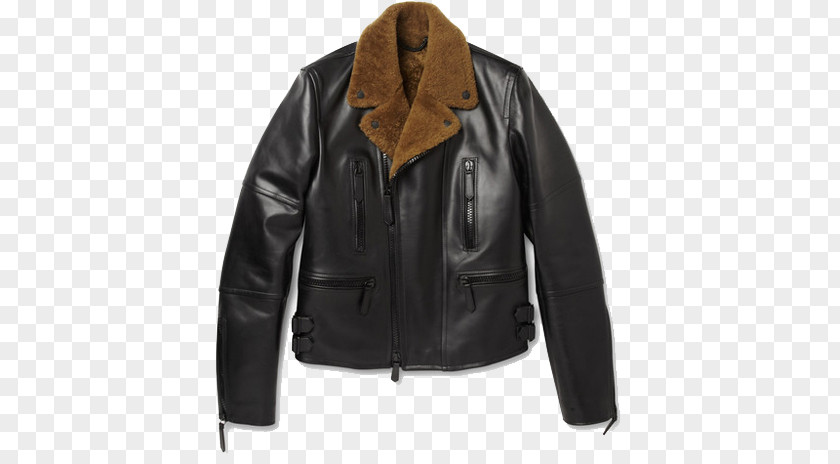 Black Leather Jacket Shearling Coat Burberry PNG