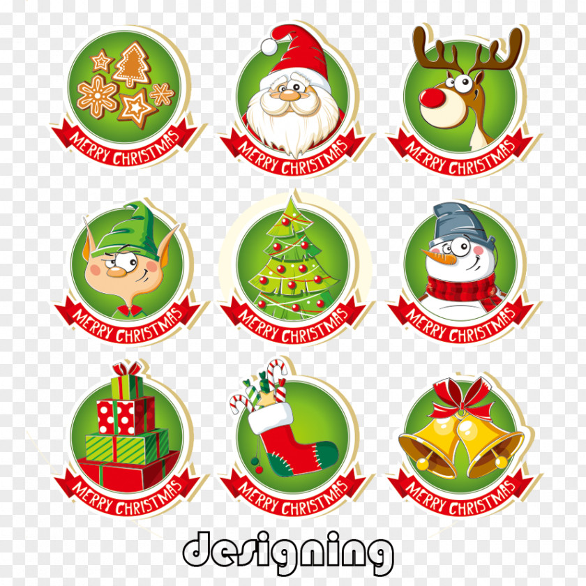 9 Christmas Ribbon Tab Santa Claus Sticker Label PNG
