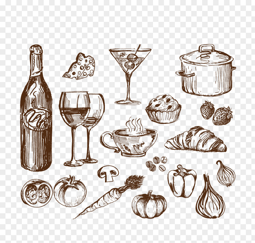 Vector Hand-painted Wine Fast Food Drawing Line Art Euclidean PNG