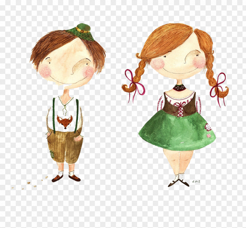 Hand-painted Two Girls Dress Cartoon PNG