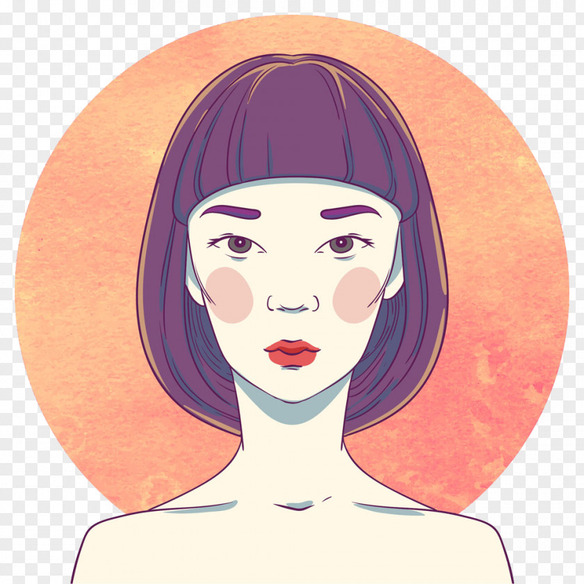 Hand-painted Short-haired Beauty Woman Cartoon Stock Illustration PNG