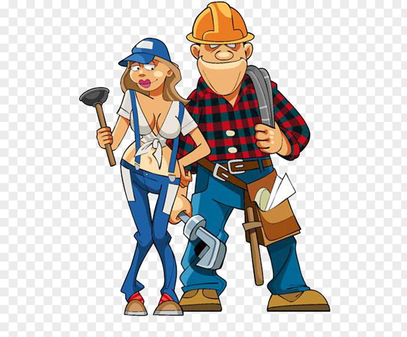 Cartoon Maintenance Workers, Men And Women Hand Tool Laborer PNG