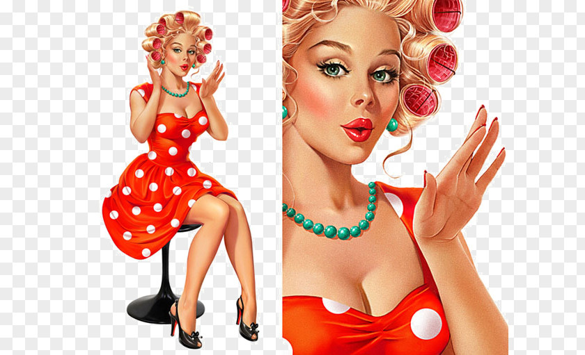 Pin-up Girl Illustrator Advertising Illustration PNG girl Illustration, Beauty illustration design, woman in hair curlers sitting on chair clipart PNG