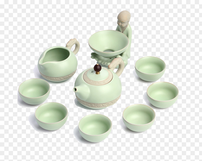 Binglie Glazed Celadon Kung Fu Tea Kit 11 High-end Business Gifts To Send Parents Teaware Porcelain PNG