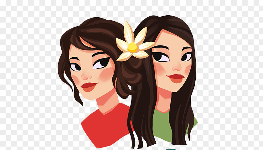 Two Women Wearing Flower Woman Illustration PNG