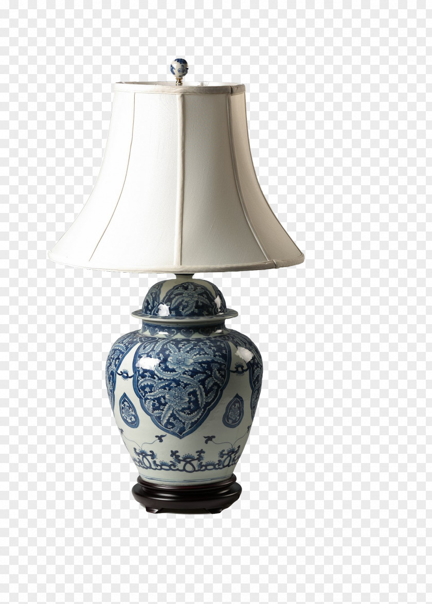Blue And White Porcelain Table Lamp Lampe De Bureau PNG