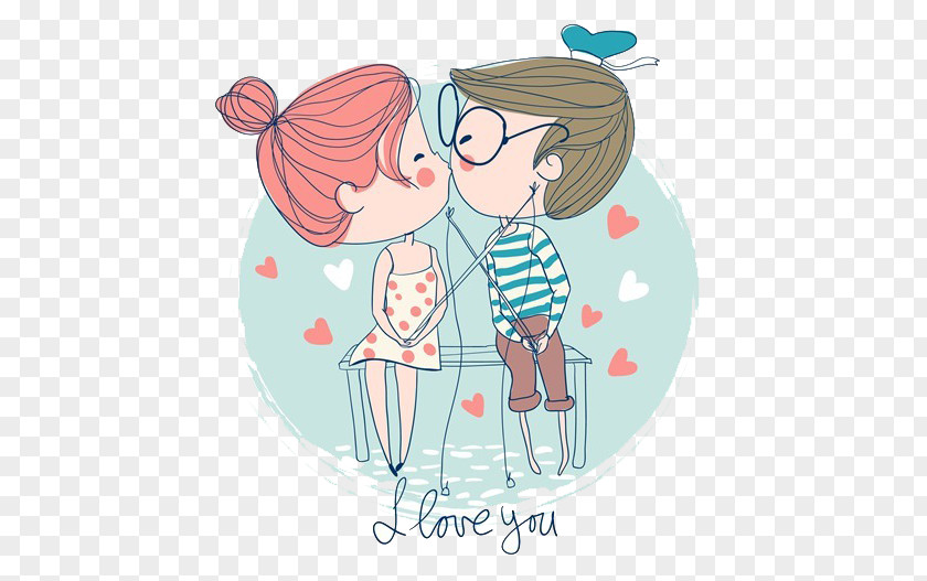 Cartoon Couple Kiss Love Romance Boy PNG