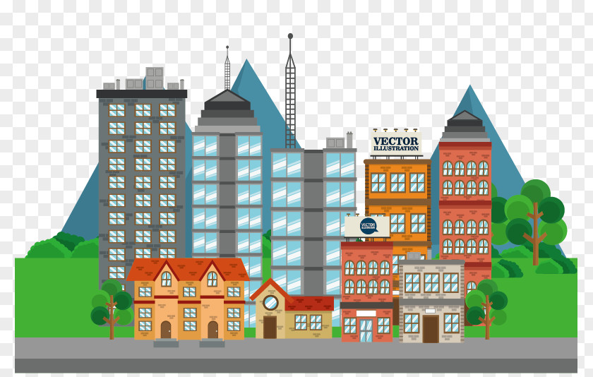 City ​​building Cartoon Illustration PNG