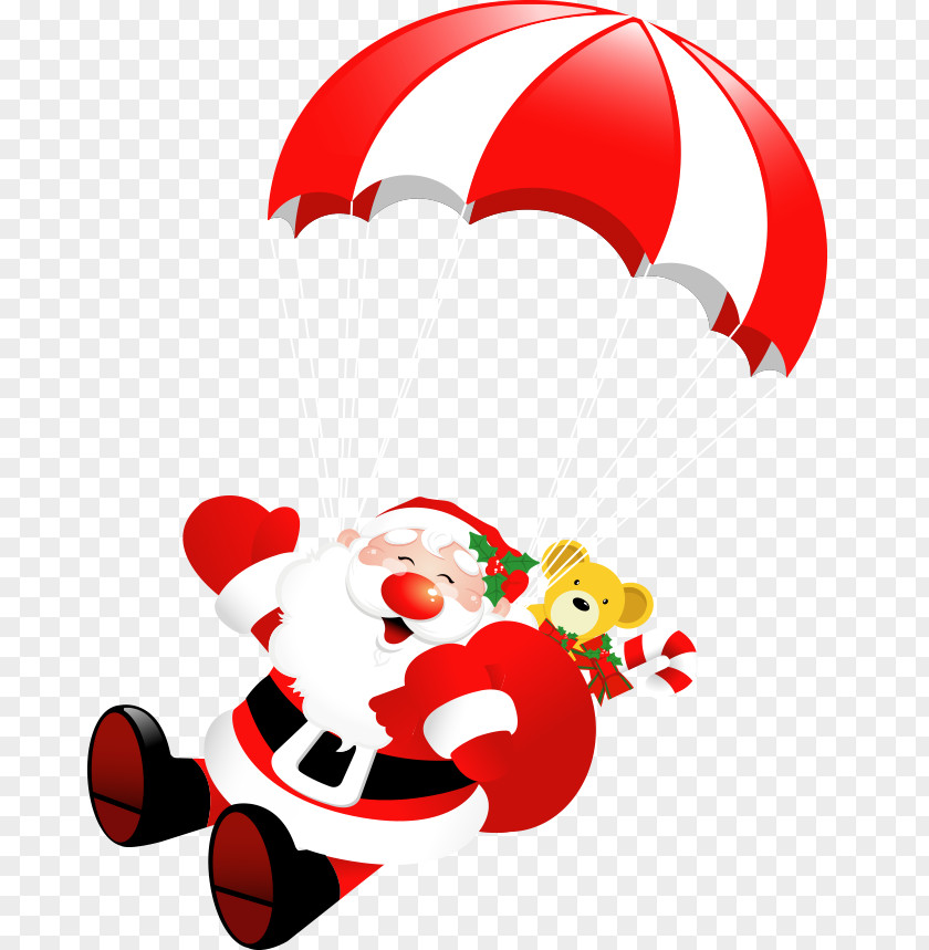 Vector Parachute Santa Claus Santas Workshop Clip Art PNG