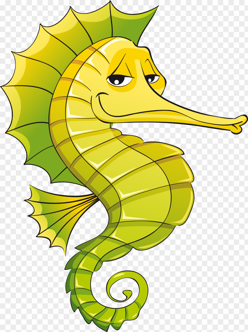 Painted Yellow Seahorse Adobe Illustrator Clip Art PNG