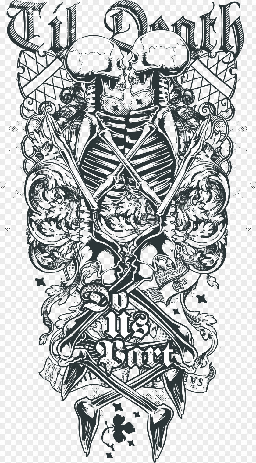 Depending On The Printing Of Skull Skeleton Death Sleeve Tattoo Abziehtattoo Human Symbolism PNG