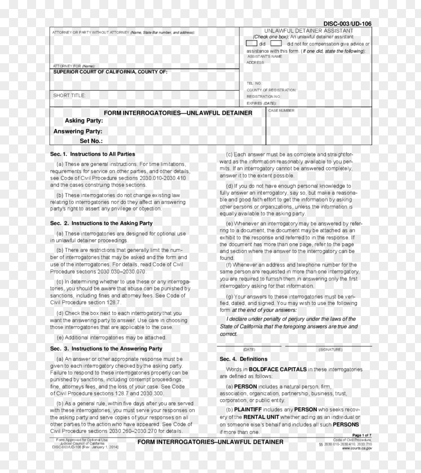 Detain Interrogatories Discovery Form Template Document PNG