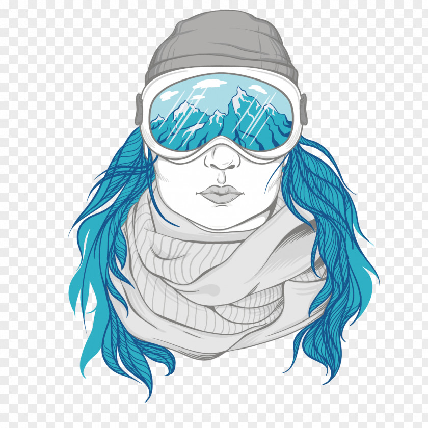 Winter Influx Of Women Snowboarding Illustration PNG