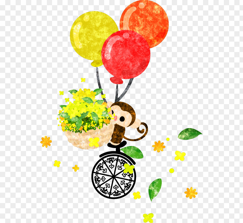 The Little Monkey Scatters Flowers Unicycle Clip Art PNG
