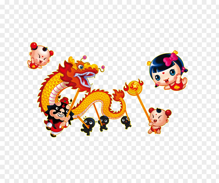 February Child Cellon Dragon Dance Lion Chinese New Year Cartoon PNG