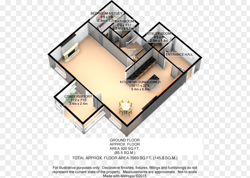 House 3D Floor Plan Open PNG