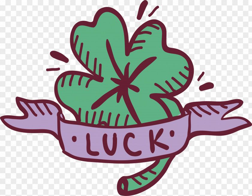 Green Hand Painted Lucky Grass Four-leaf Clover Clip Art PNG
