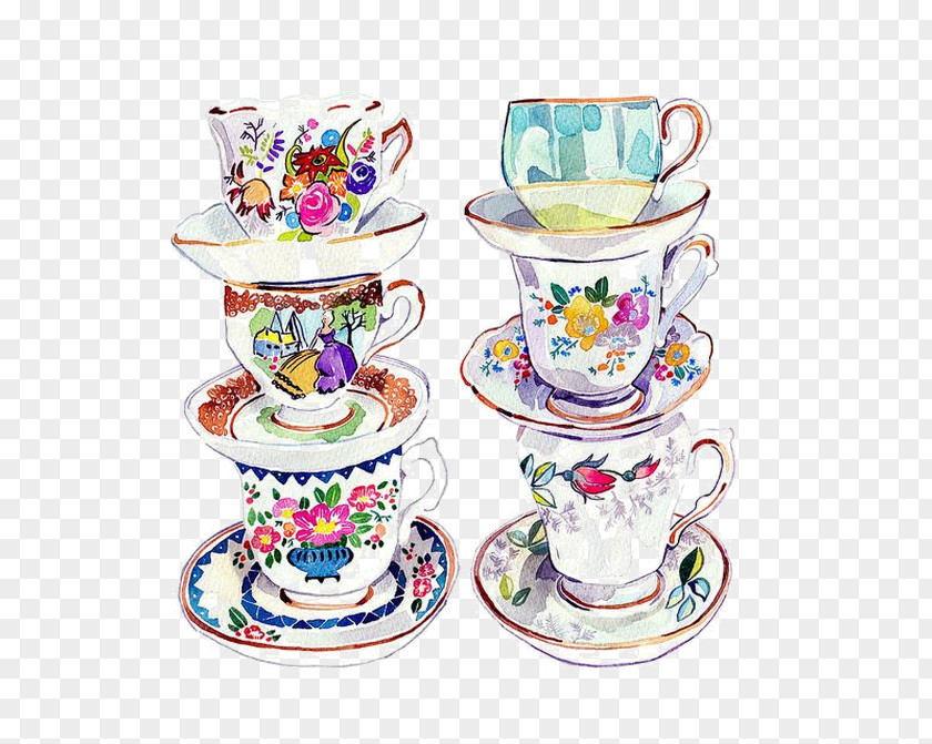 Tea Teacup Watercolor Painting Drawing PNG