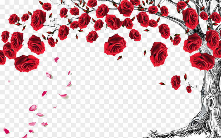 Red Rose Tree Decorated With Decorative Borders PNG rose tree decorated with decorative borders clipart PNG