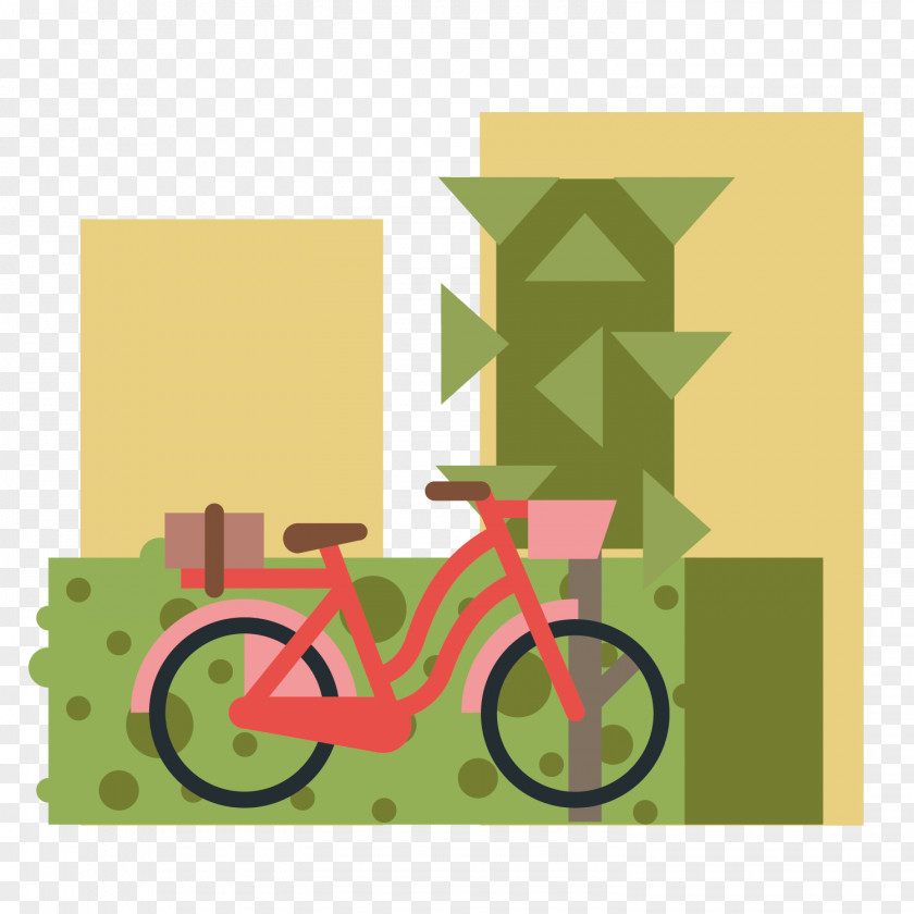 Vector Green Tree Bike Bicycle Cycling Clip Art PNG