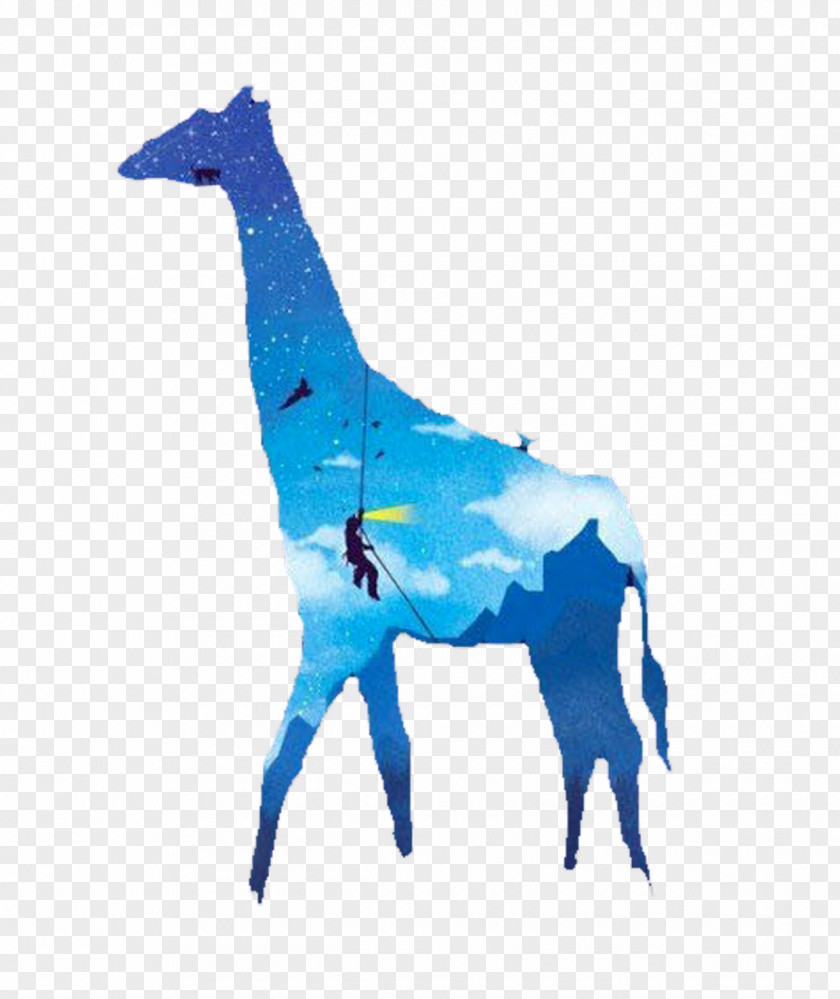 Blue Giraffe Illustration PNG