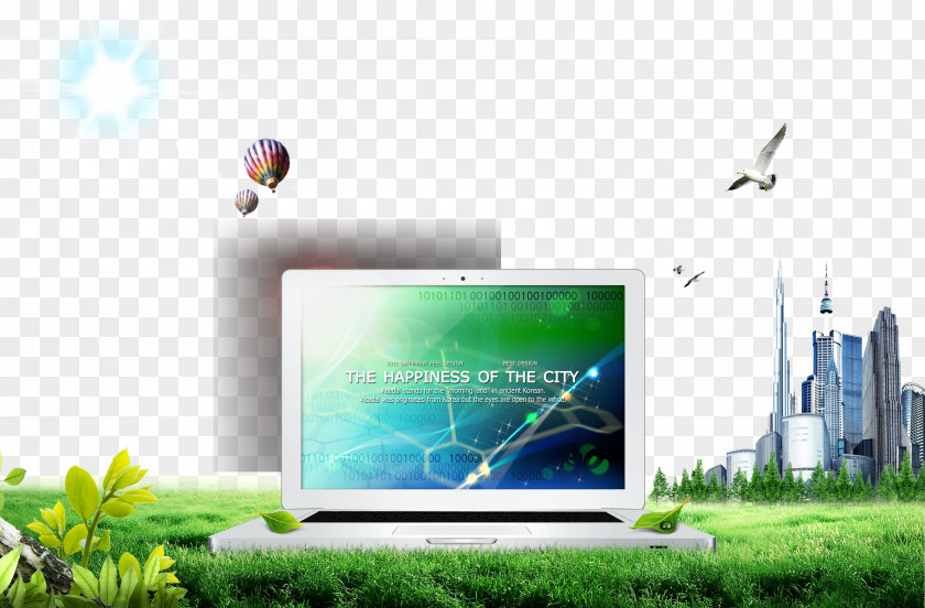 Laptop On Grass Display Device Computer Network PNG