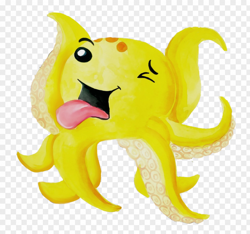 Octopus Fish Yellow Cartoon Animal Figurine PNG