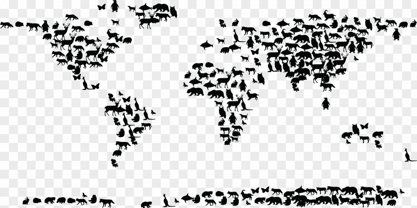 Animal Silhouettes World Map Globe Clip Art PNG